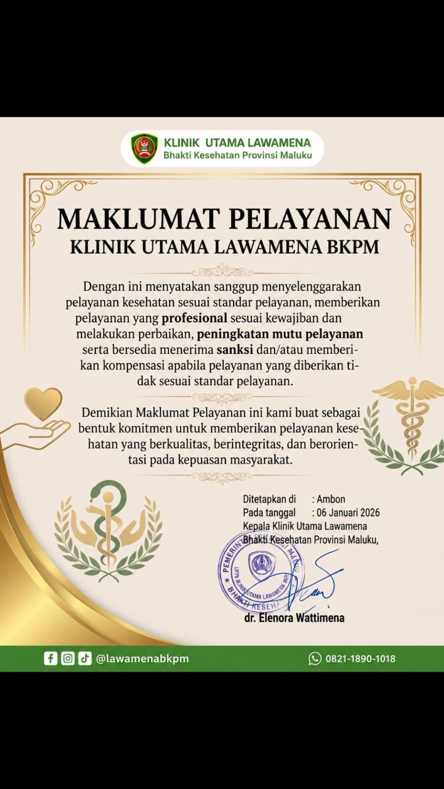 Maklumat Pelayanan Klinik Utama Lawamena BKPM